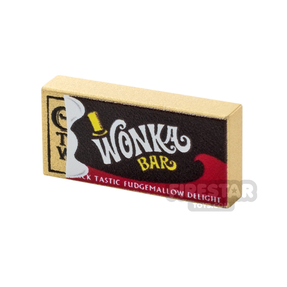 Printed Tile 1x2 - Wonka chocolate Bar - Golden Ticket