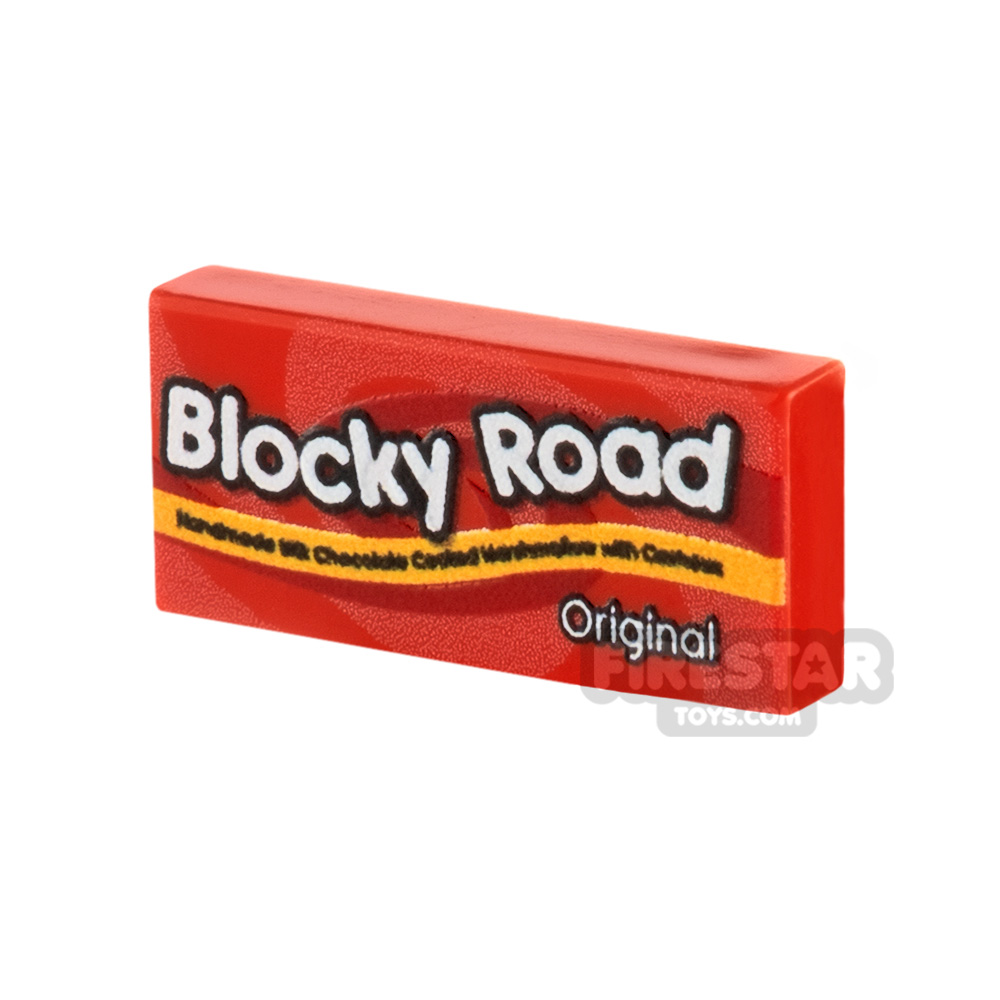 Custom Printed Tile 1x2 - Blocky Road Chocolate Bar RED