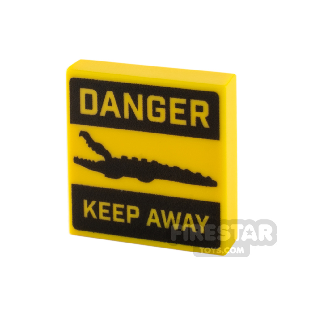 Custom Printed Tile 2x2 Danger Crocodile Sign YELLOW