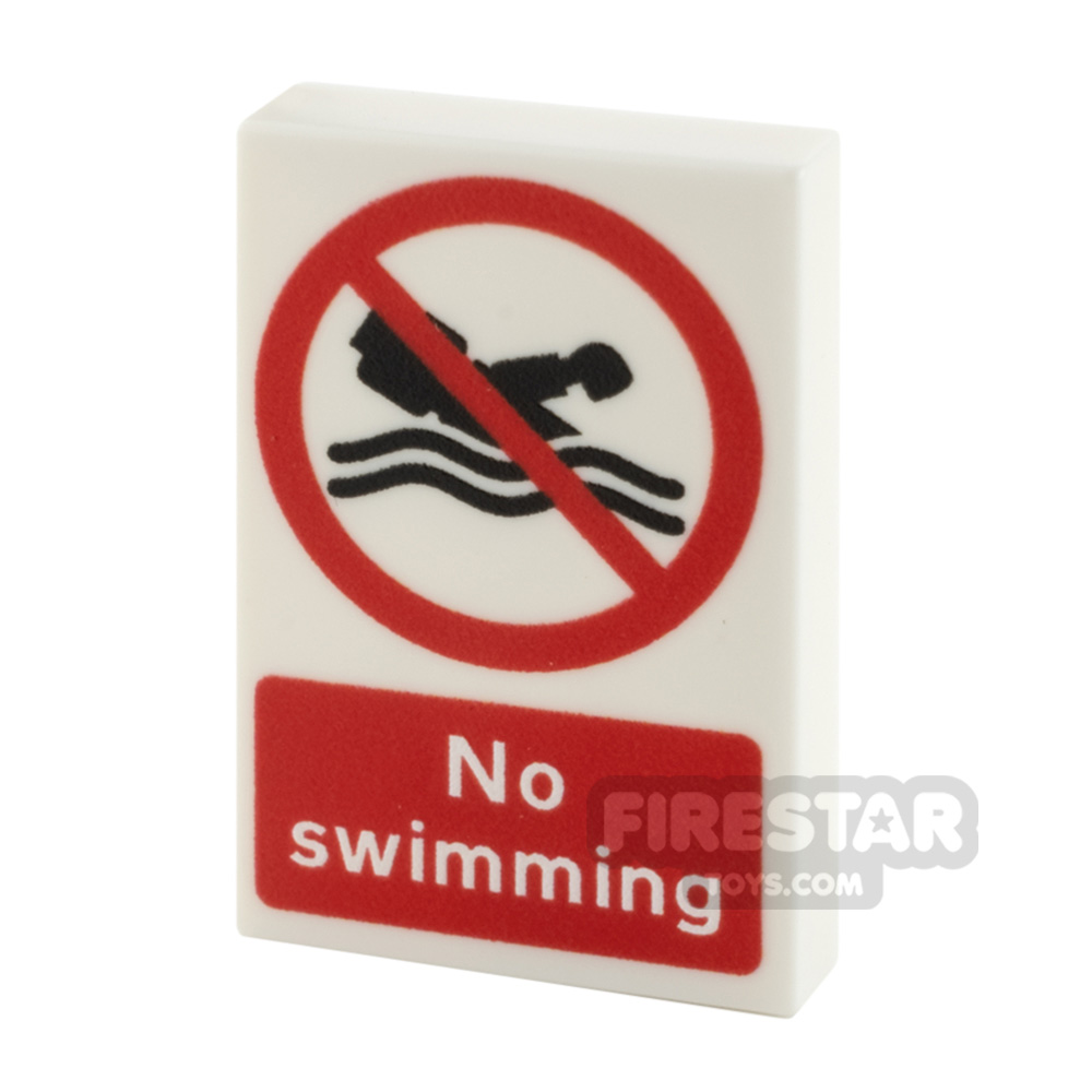 Custom Printed Tile 2x3 No Swimming Sign WHITE
