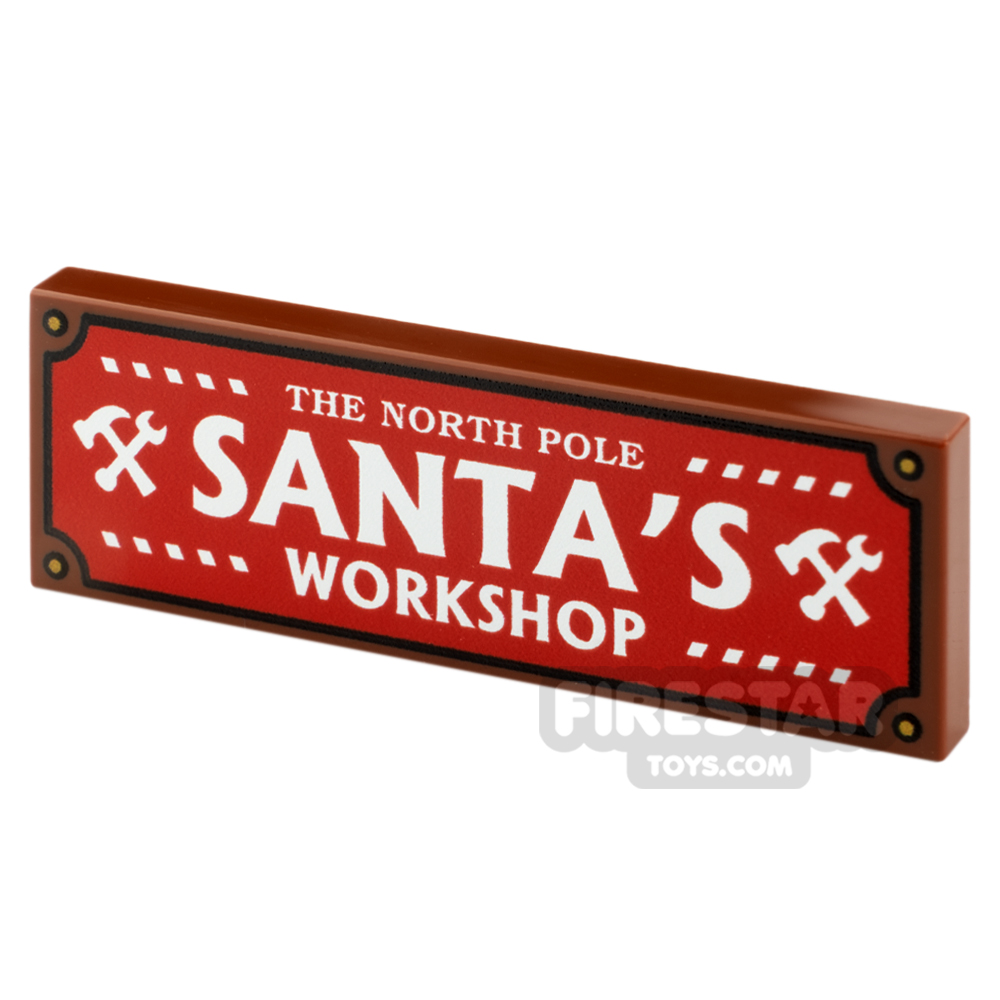 Custom Printed Tile 2x6 Santas Workshop Sign REDDISH BROWN