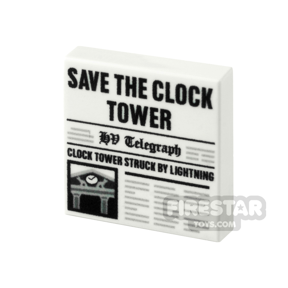 Custom Printed Tile 2x2 Save the Clock Tower Newspaper WHITE