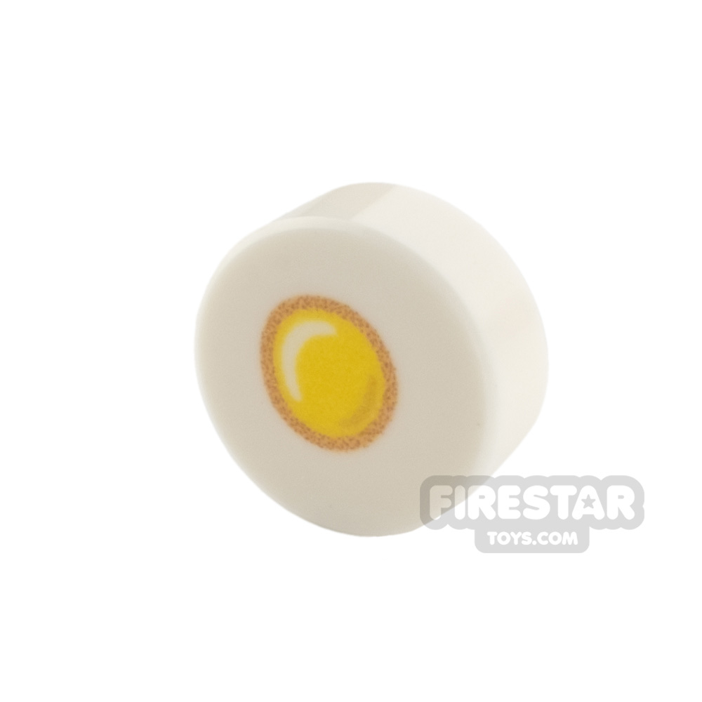 Custom Printed Round Tile 1x1 - Fried Egg WHITE