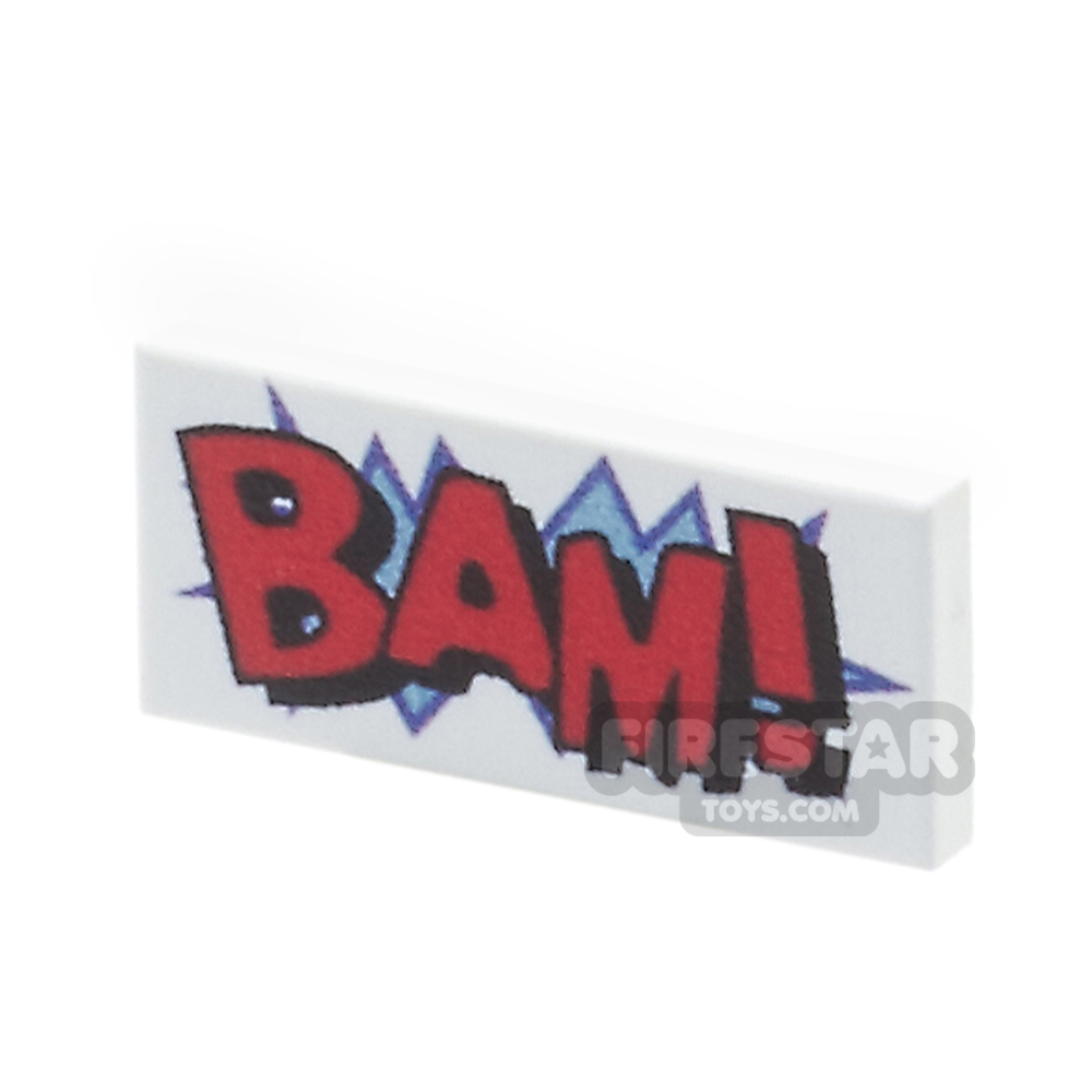 Custom Printed Tile 1x2 - Comic Book BAM Tile - White