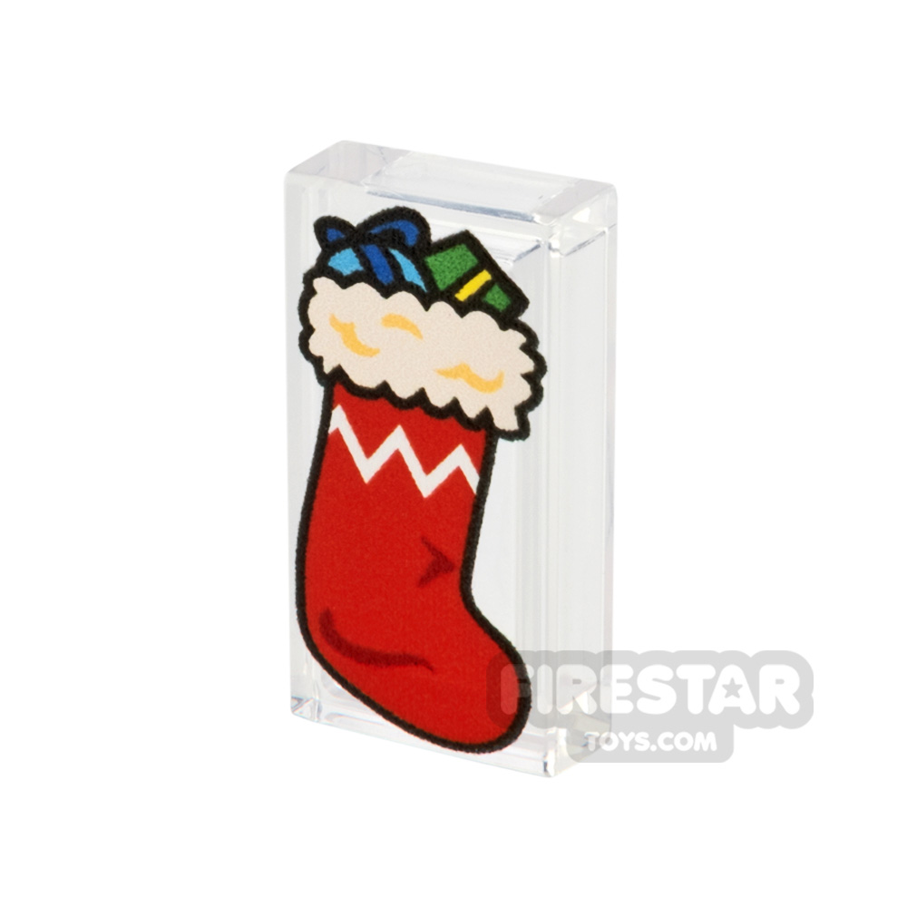 Custom Printed Tile 1x2 - Christmas Stocking - Red