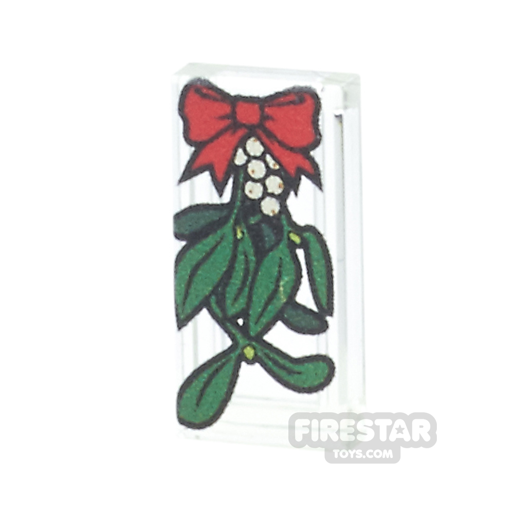 Custom Printed Tile 1x2 - Mistletoe TRANS CLEAR