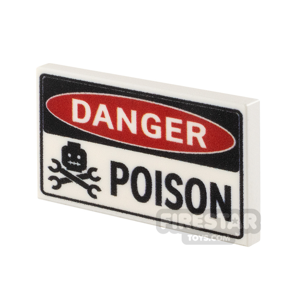 Custom printed Tile 2x3 Danger Poison Sign WHITE