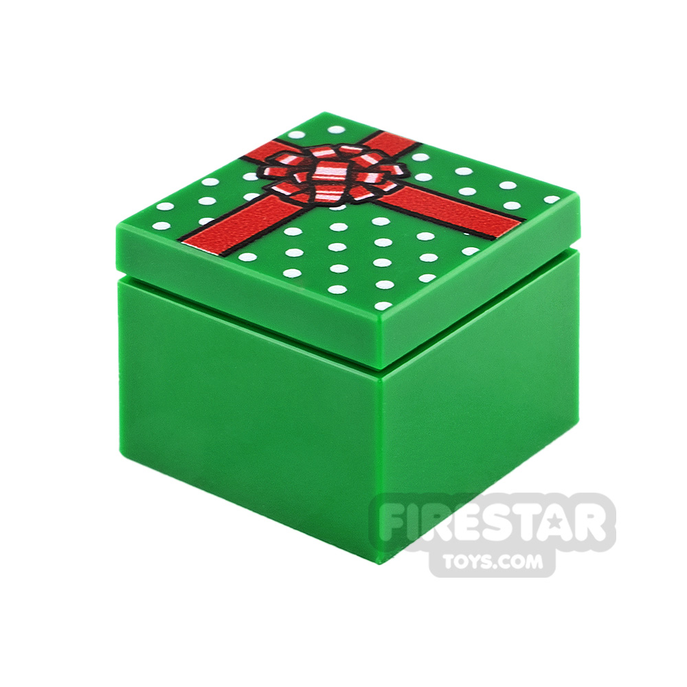 Printed Box 2x2  Green Present with Red Ribbon