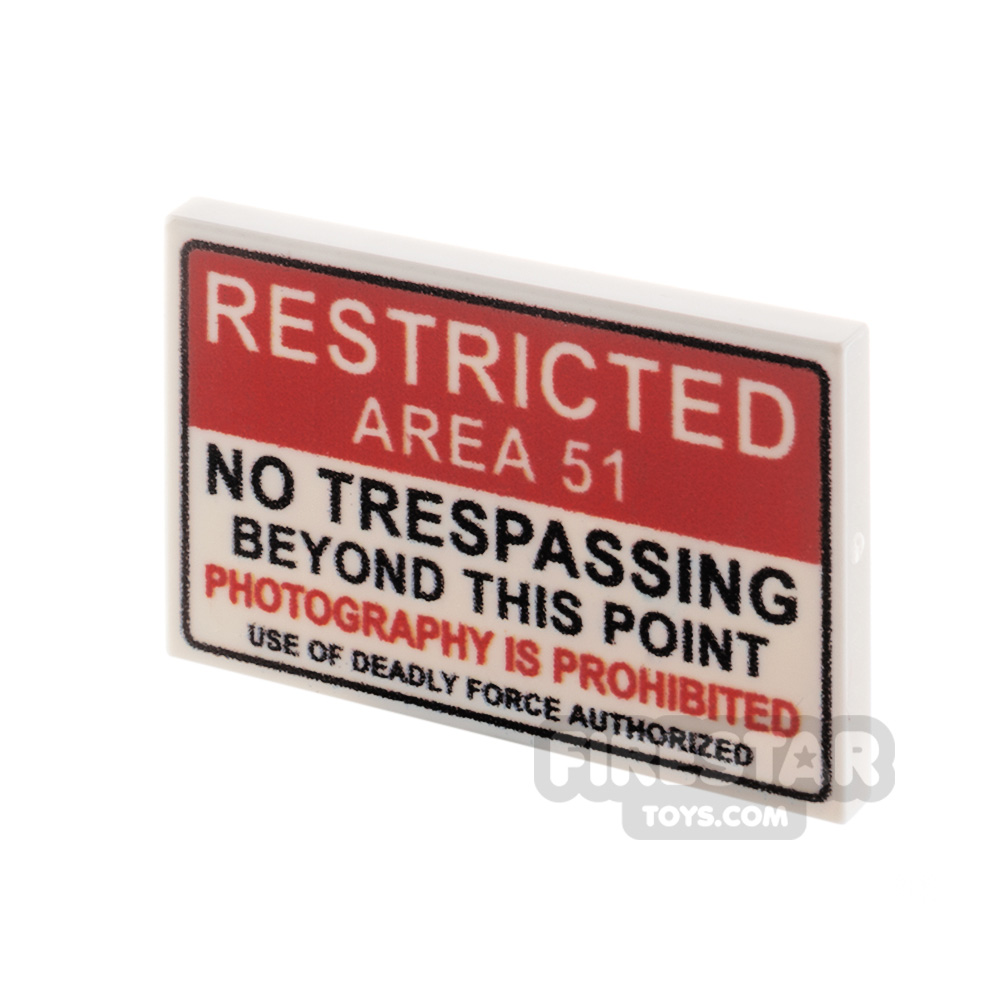 Custom printed Tile 2x3 Restricted Area 51 Sign WHITE