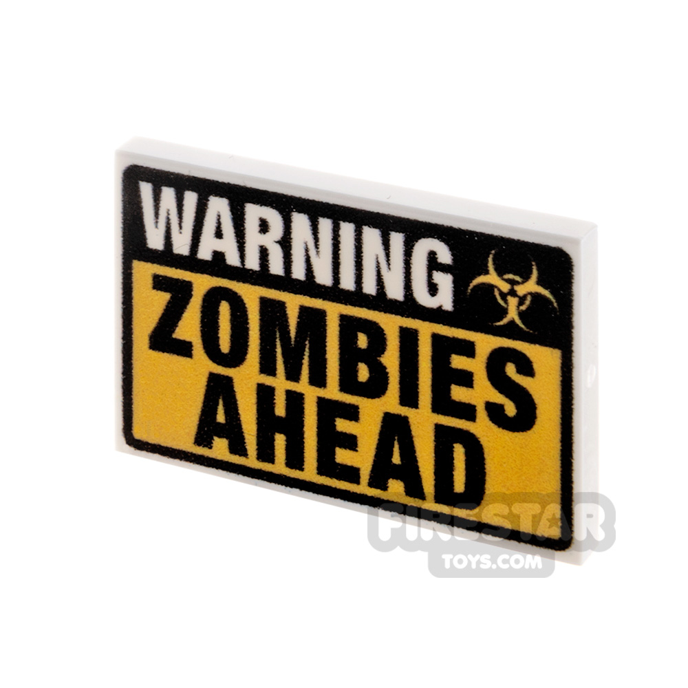 Custom printed Tile 2x3 Warning Zombies Ahead Sign WHITE