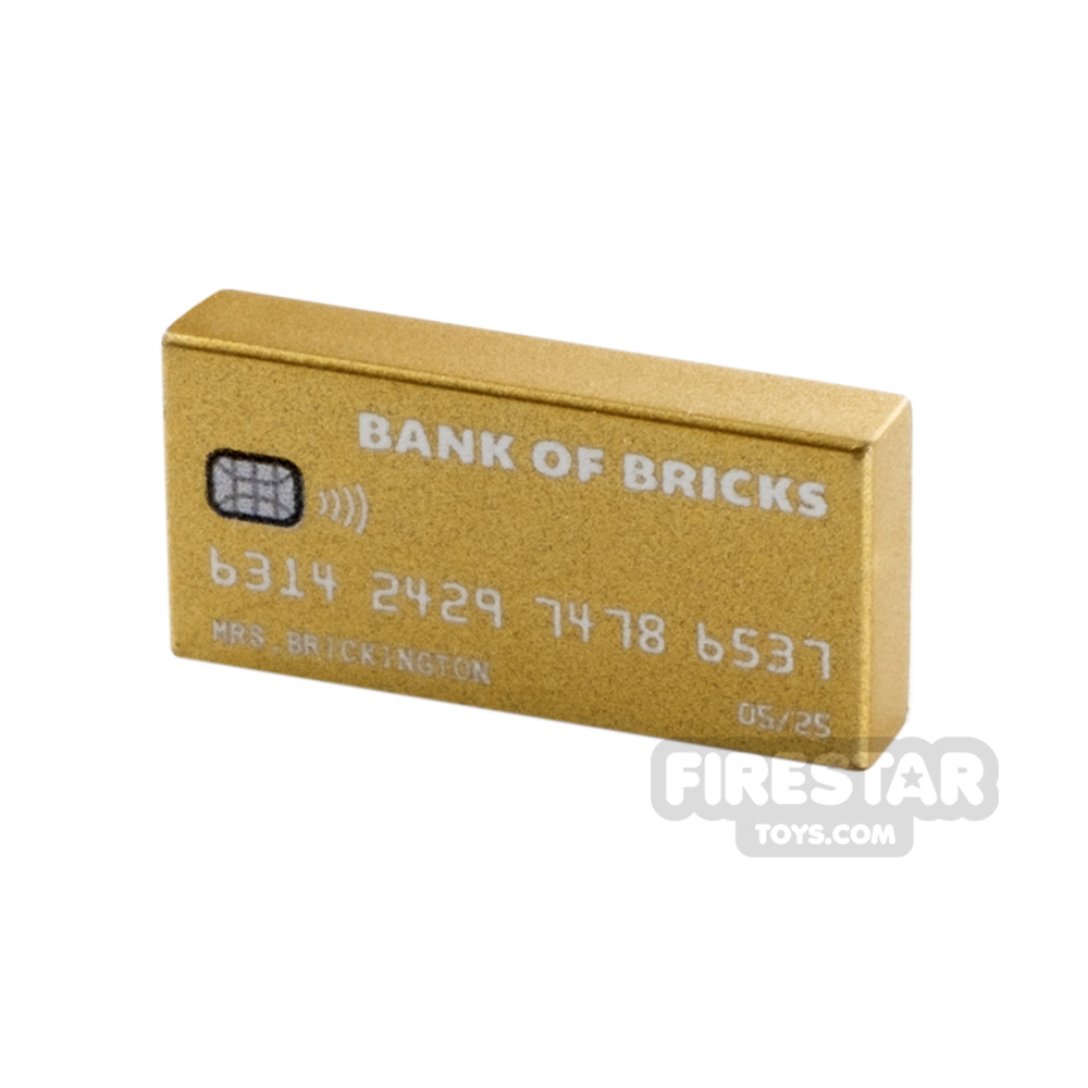 Custom printed Tile 1x2 Credit Card CHROME GOLD