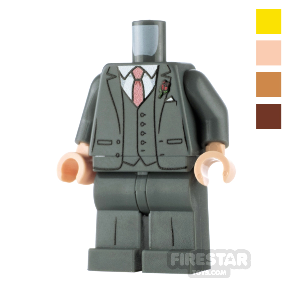 Lego Flesh Bride Minifigure Brown Hair & Groom Blue Suit Pink Tie    Wedding 
