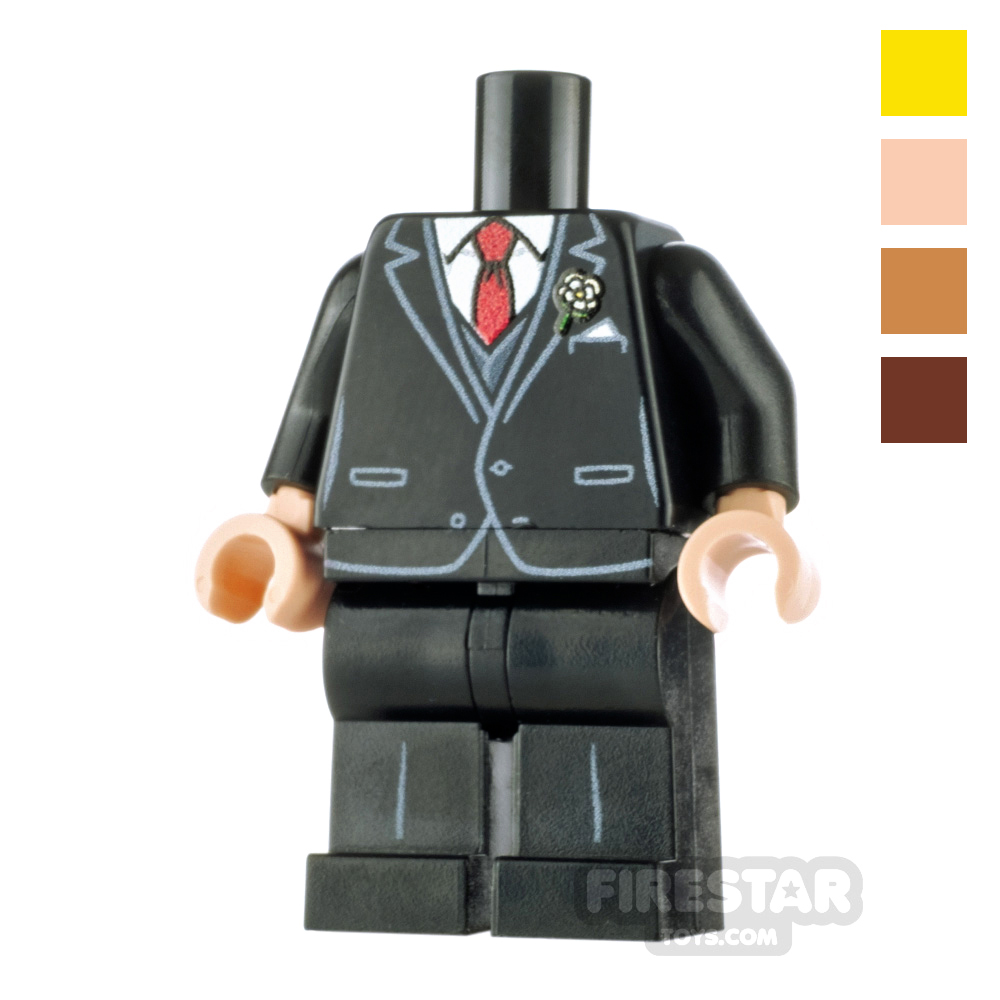 Custom Design Outfit Buttoned Black Wedding Suit with Red Tie LIGHT FLESHYELLOWREDDISH BROWNMEDIUM DARK FLESH