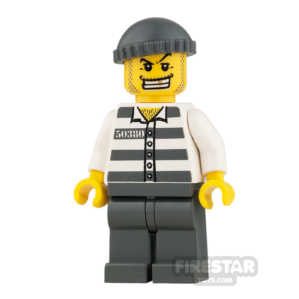 LEGO City Mini Figure - Prisoner - Gold Tooth - Dark Blueish Gray Knit Cap