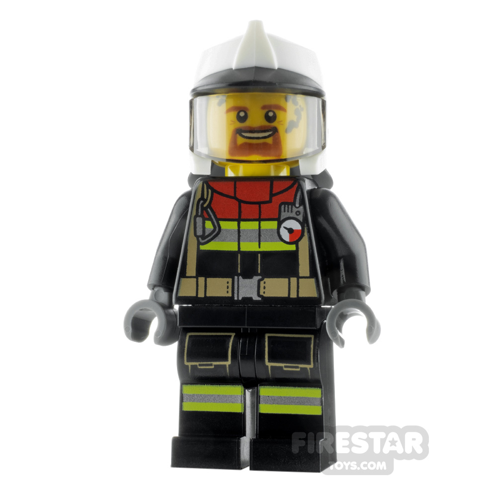 Lego Minifig Figure Fire Man Reflective Stripes Utility Belt Beard Game game015 