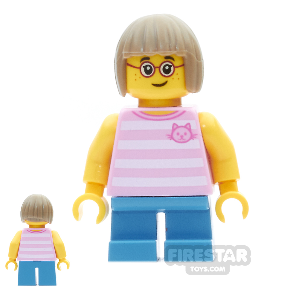 LEGO City Mini Figure - Girl With Round Glasses And Cat Shirt