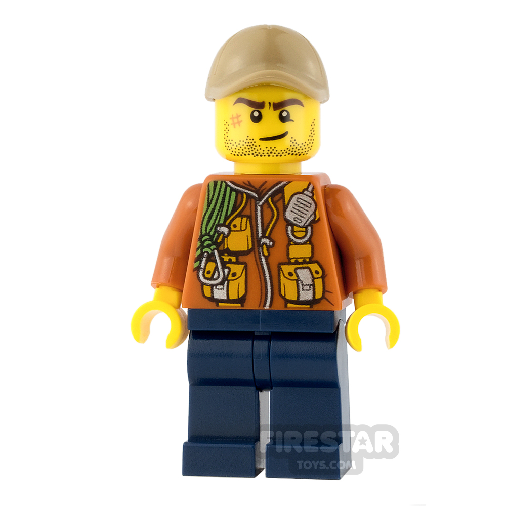 LEGO City Mini Figure - Jungle Explorer - Orange Jacket with Stubble 