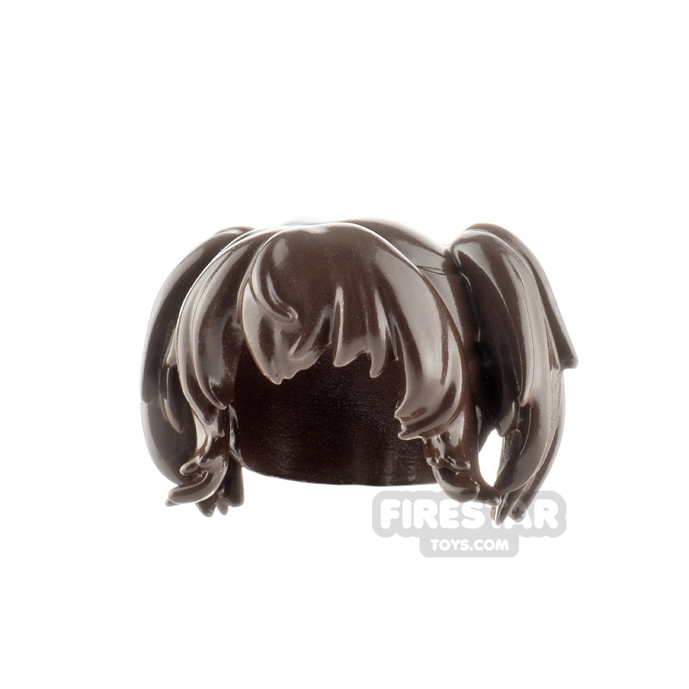 Minifigure Hair Short Pigtails and Messy DARK BROWN