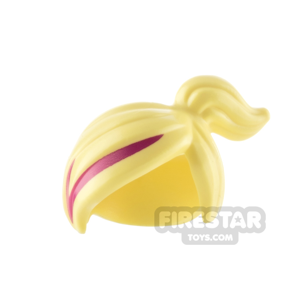 LEGO Hair Side Ponytail with Highlights - Bright Light Yellow with Magenta Streak BRIGHT LIGHT YELLOW