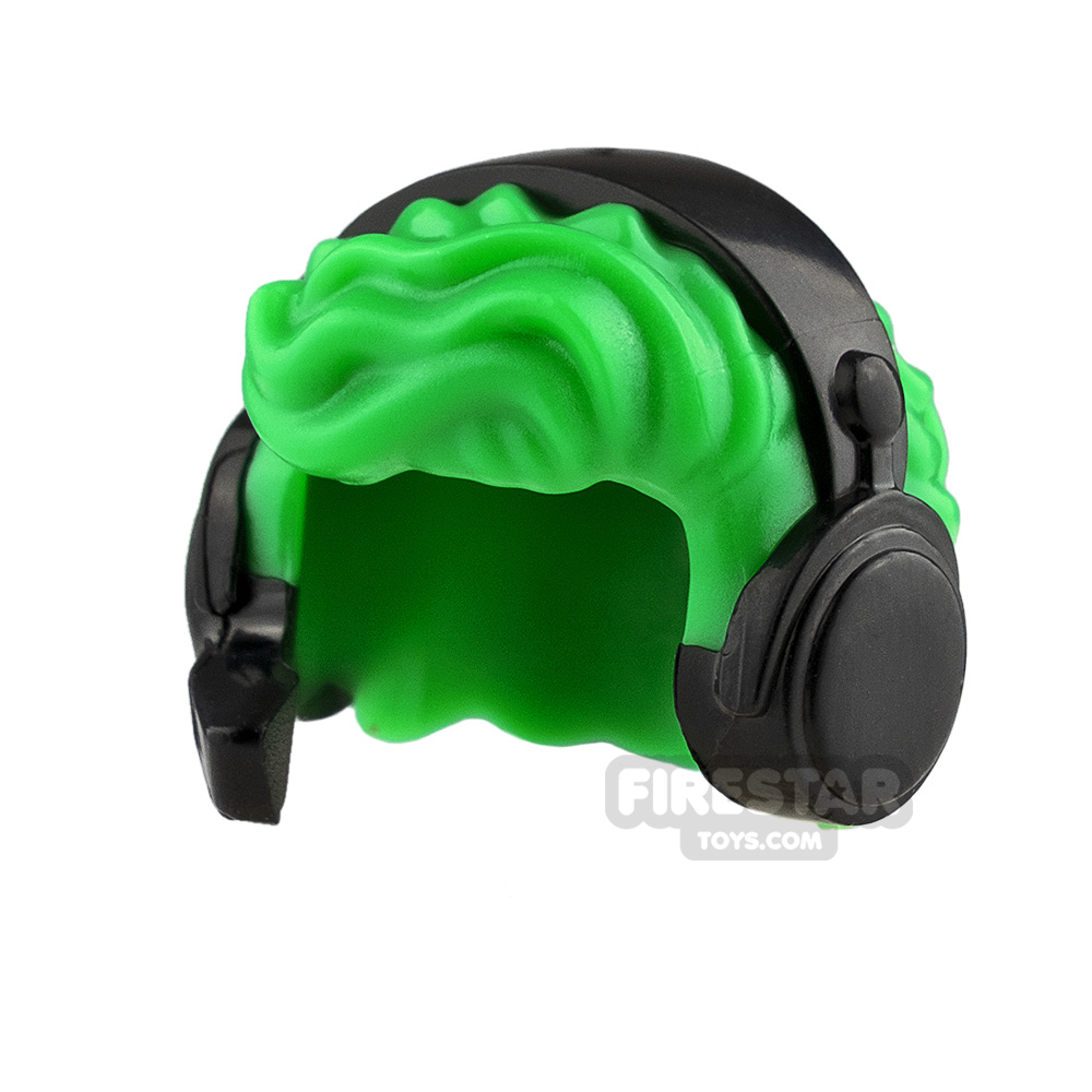 LEGO Hair Short Tousled with Headphones BRIGHT GREEN