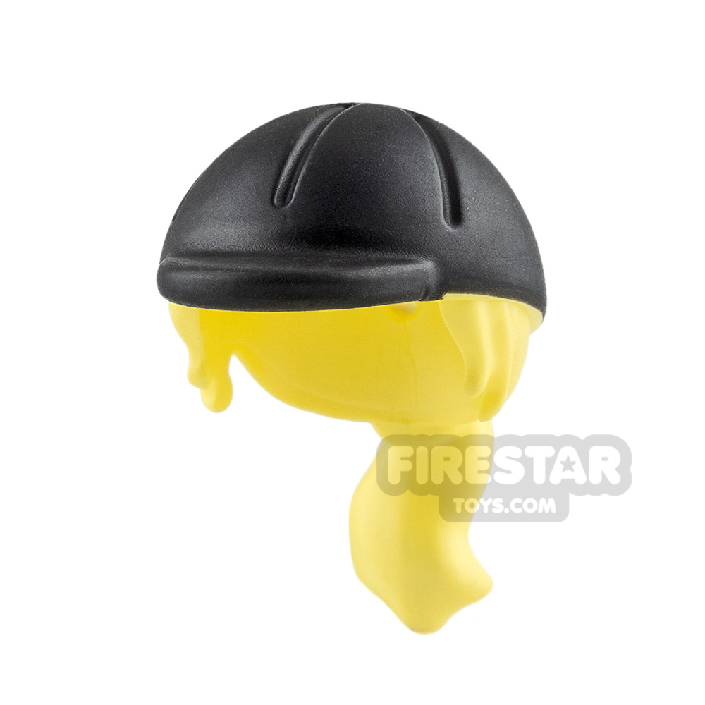 LEGO Hair Riding Hat with Ponytail Bright Yellow Hair BLACK