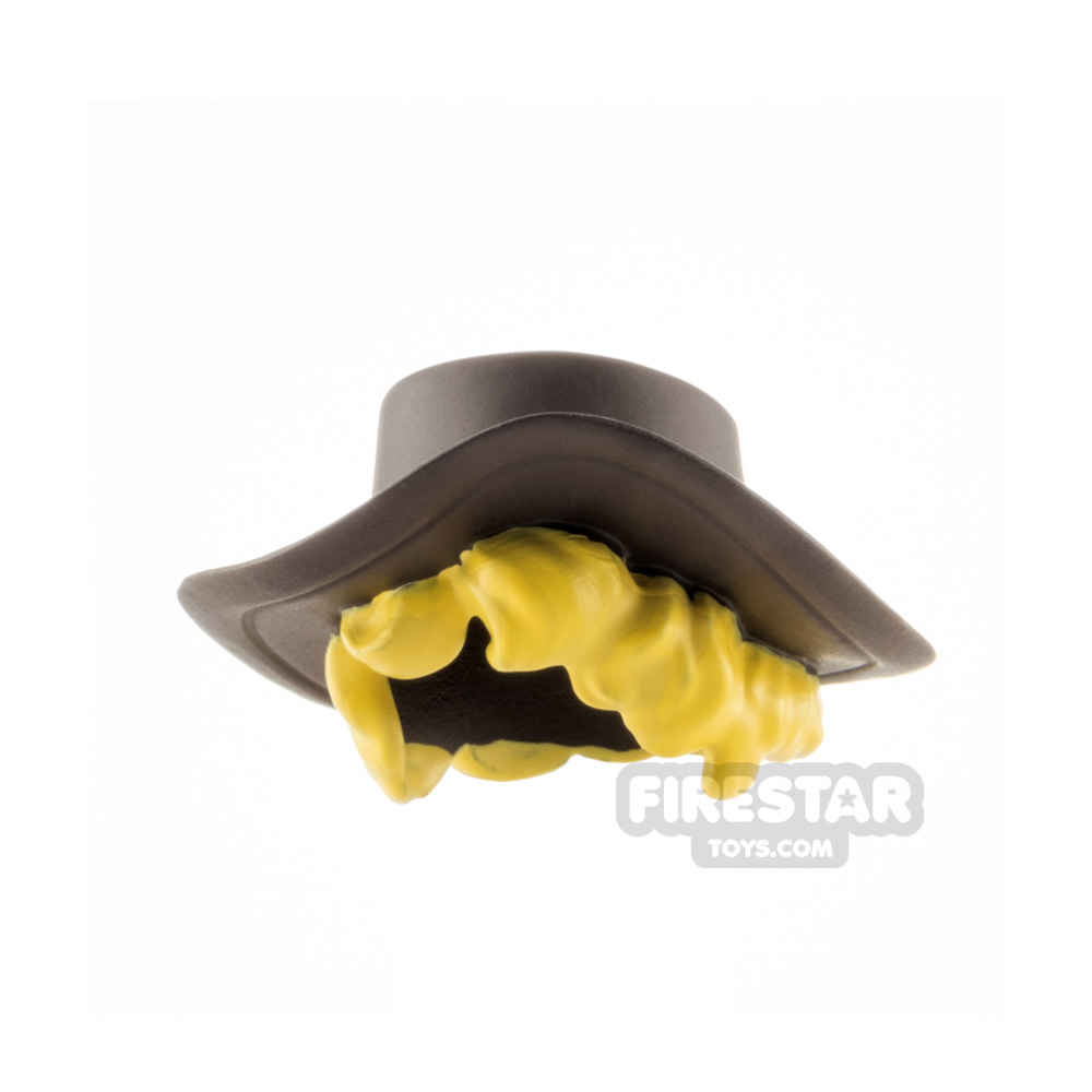 Minifigure Headgear Straw Hat with Yellow Hair DARK BROWN