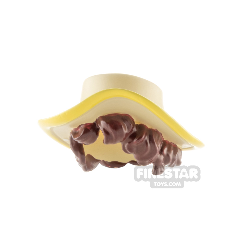 Minifigure Headgear Straw Hat with Brown Hair TAN