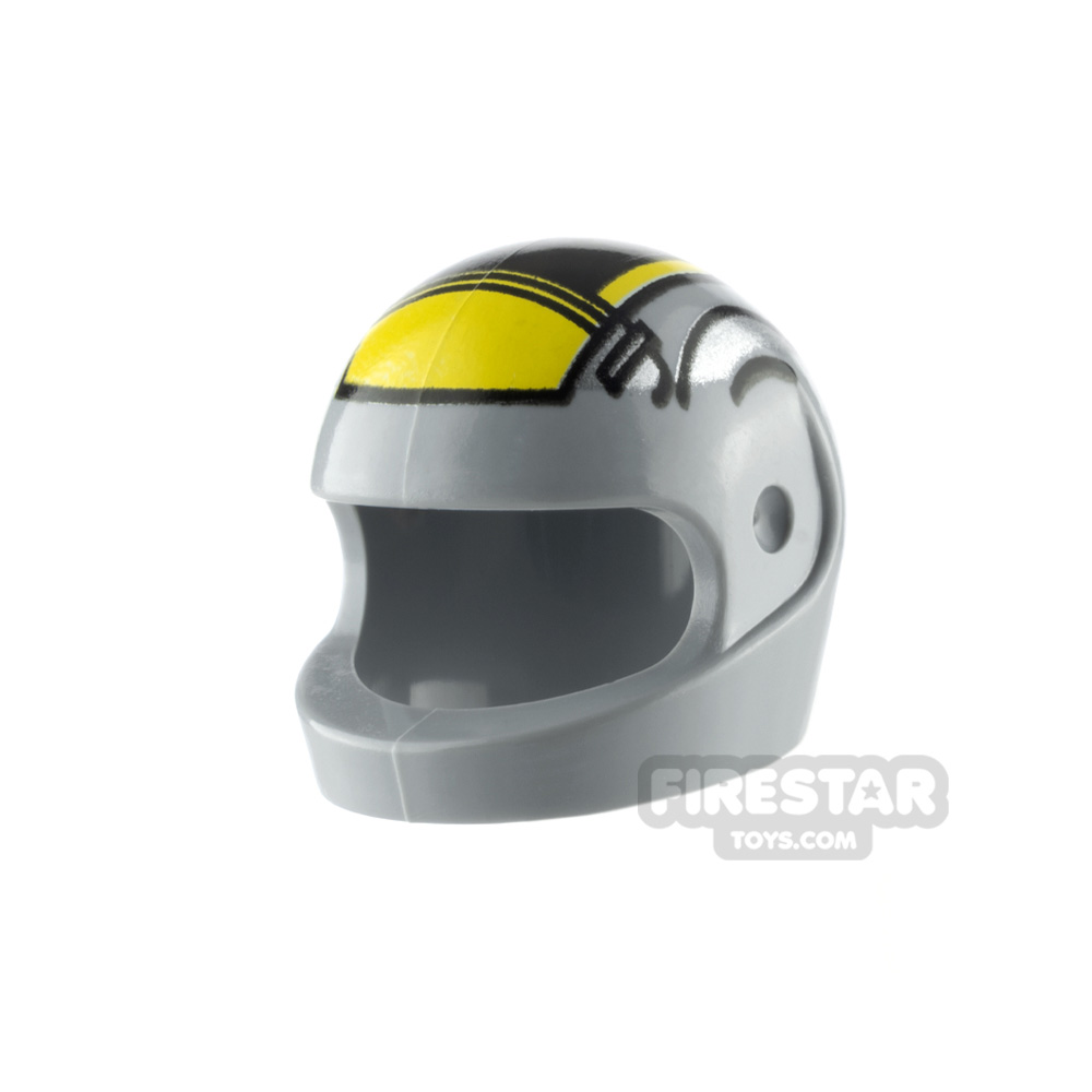 LEGO - Printed Biker Helmet - Gray and Yellow LIGHT BLUEISH GRAY