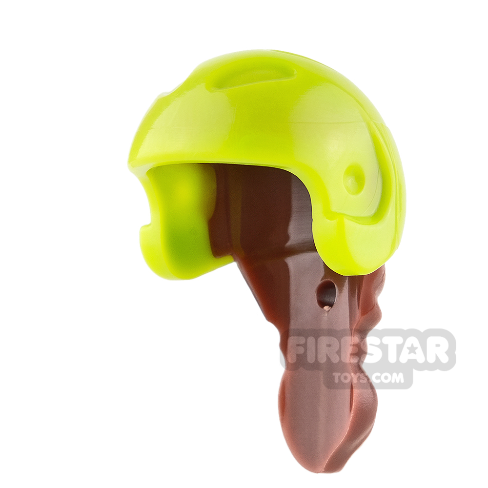 LEGO - Helmet with Ponytail - Lime and Reddish Brown