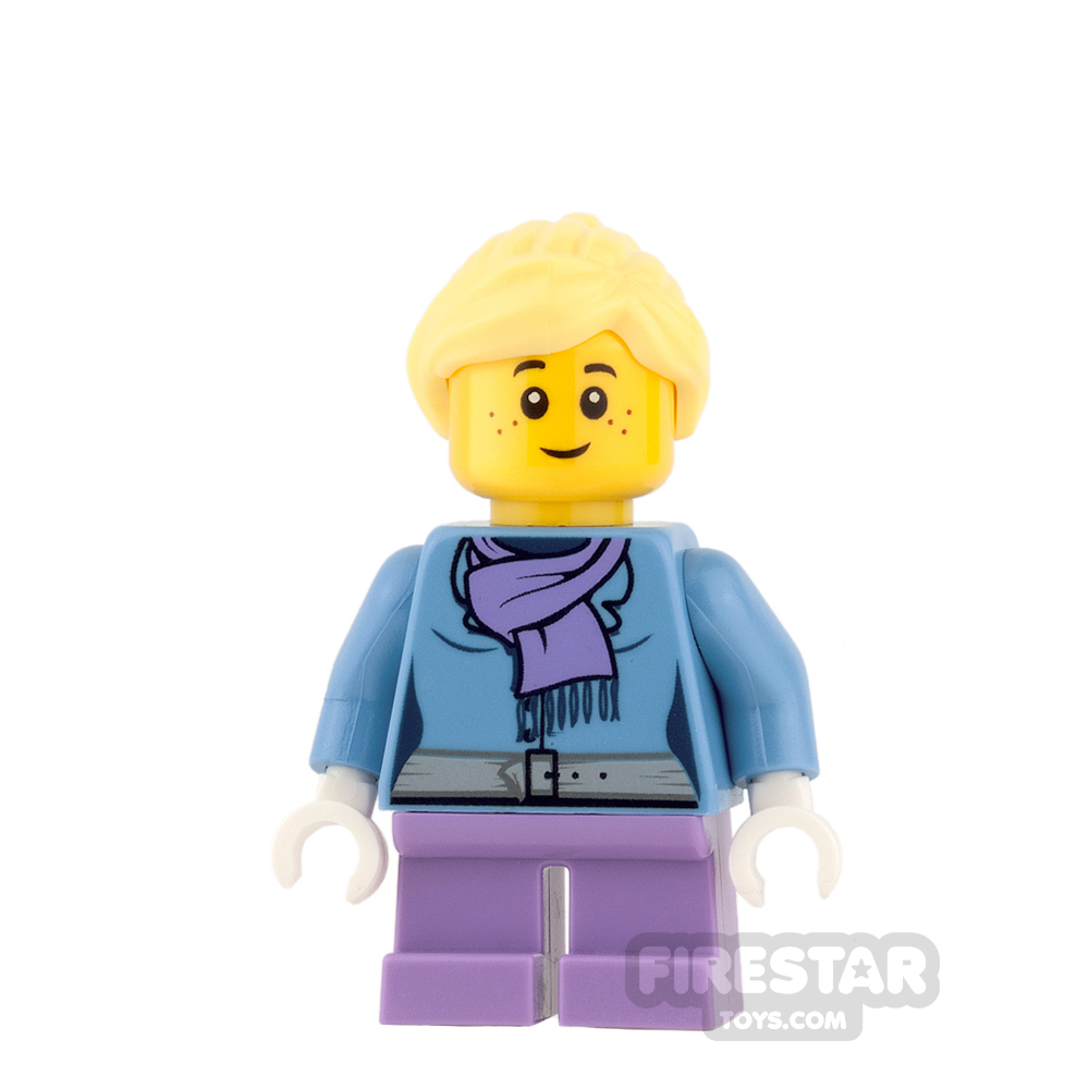 LEGO City Mini Figure - Purple scarf and Medium Lavender Short Legs