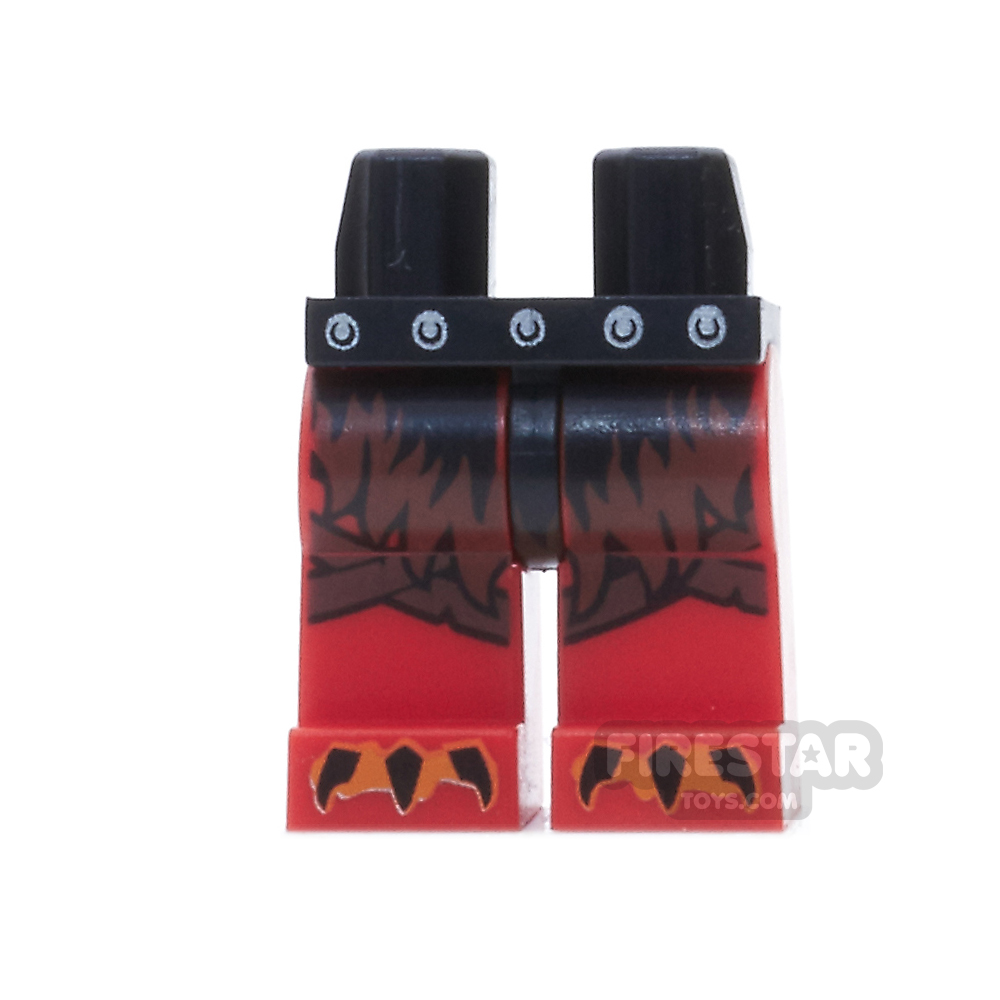 LEGO Mini Figure Legs - Red with Silver Belt Holes and fur