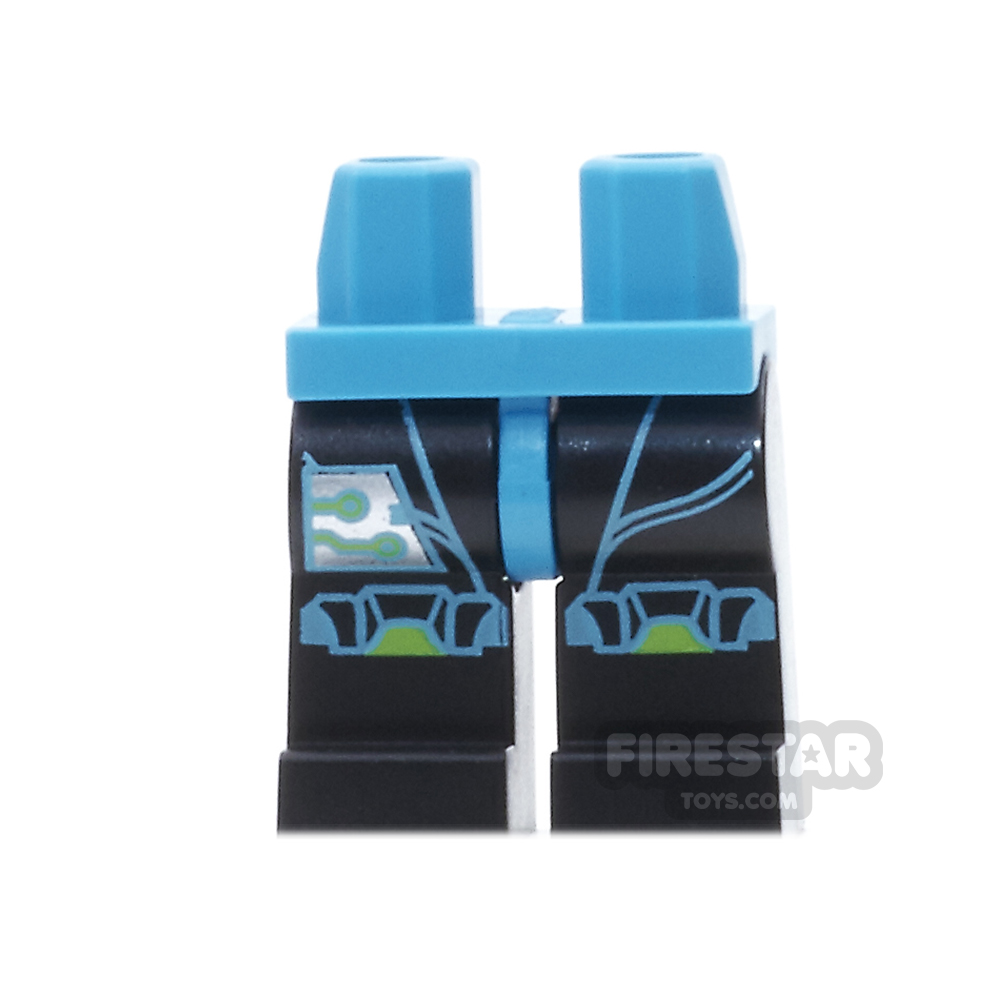 LEGO Mini Figure Legs - Black And Azure With Silver Circuitry 