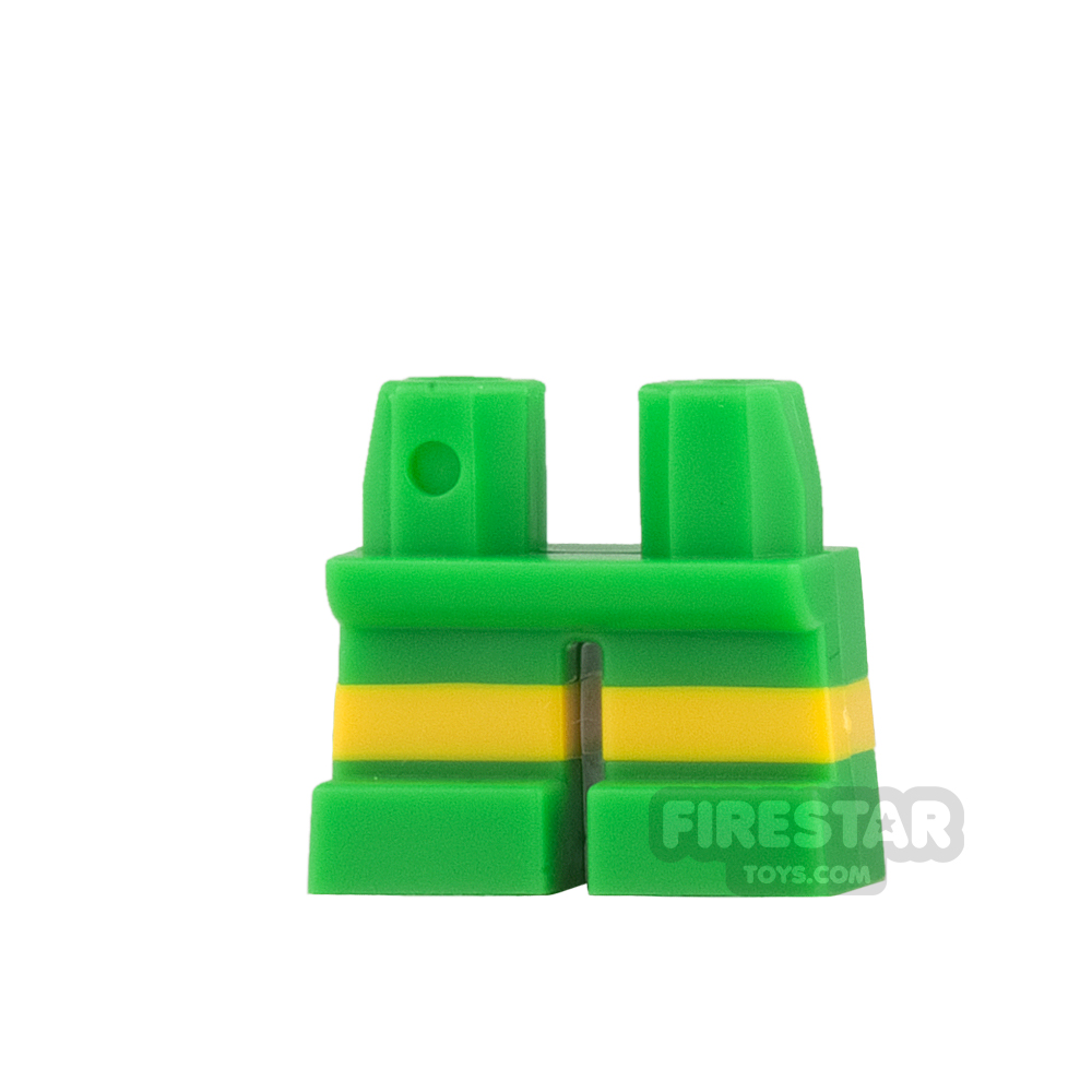 LEGO Mini Figure Legs - Short - Bright Green Shorts with Yellow Stripes