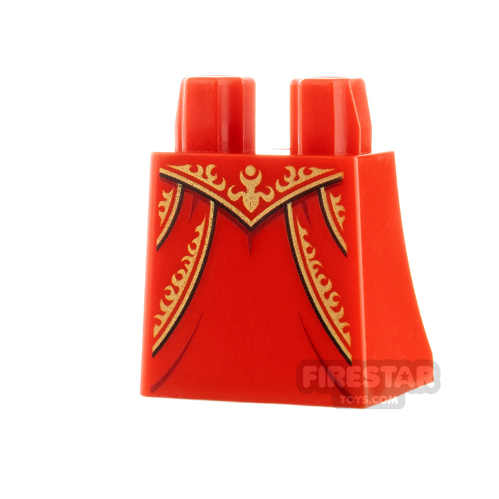 LEGO Minifigure Legs Curved Skirt Gold Pattern and Creases RED