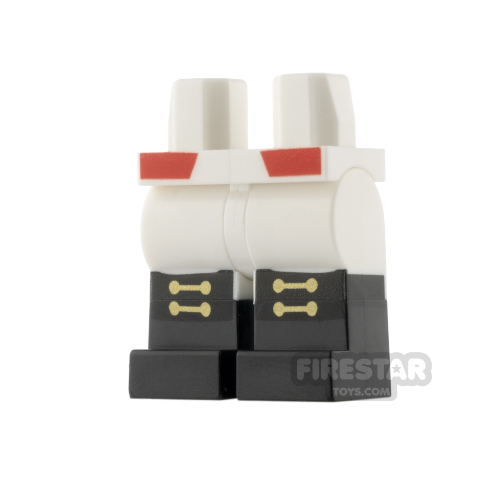 LEGO Minifigure Legs Black Boots and Gold Buckles WHITE