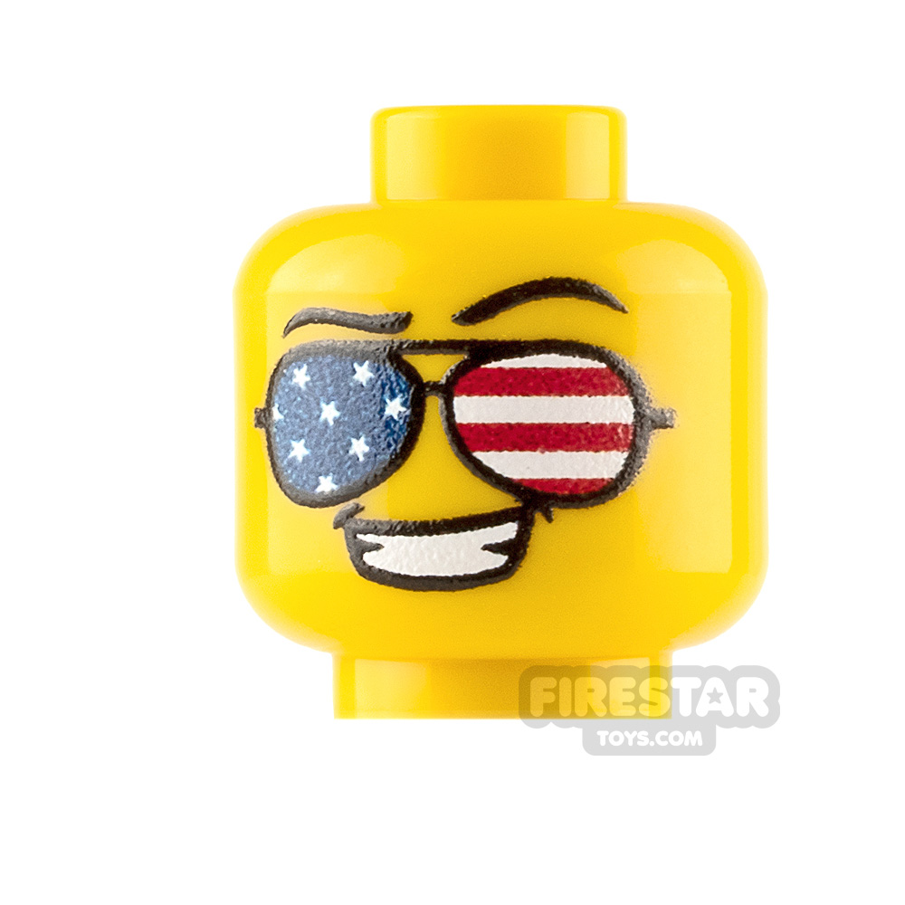 Custom Minifigure Heads American Flag Sunglasses Male