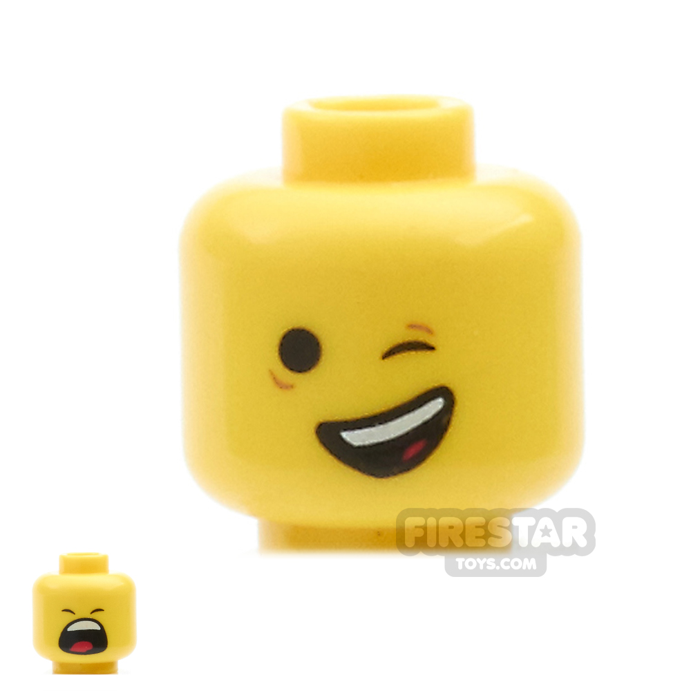 LEGO Mini Figure Heads - Emmet - Winking / Yawning YELLOW
