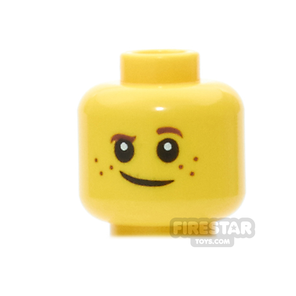 LEGO Mini Figure Heads - Brown Eyebrows, Crooked Smile, and Freckles 
