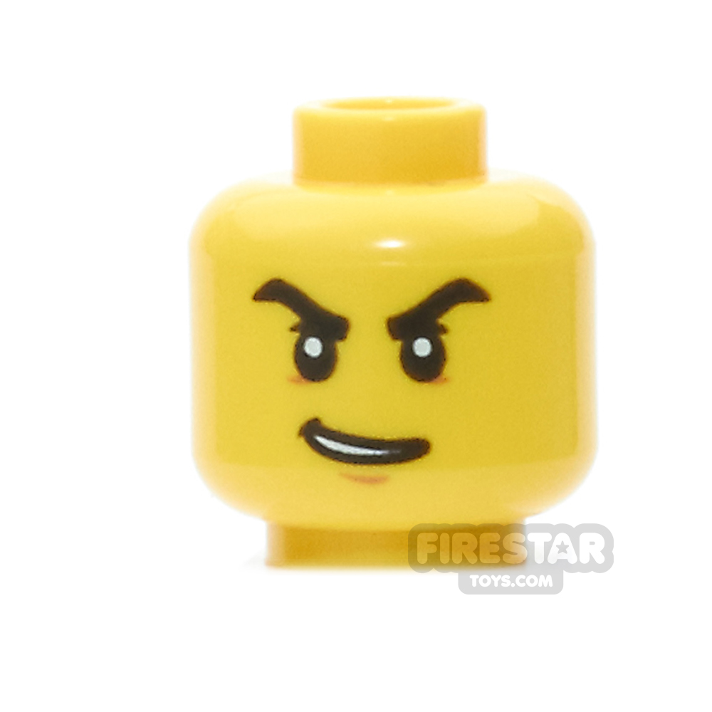 LEGO Mini Figure Heads -Thick Eyebrows, Lopsided Open Smile