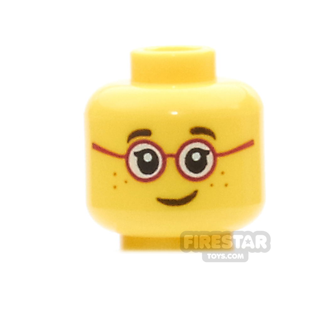 LEGO Mini Figure Heads - Round Red Glasses And Freckles YELLOW