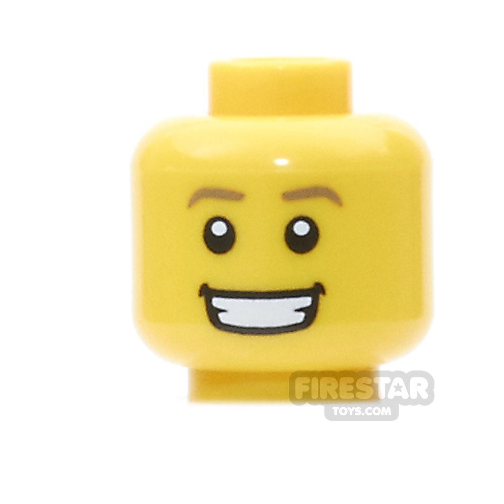 LEGO Mini Figure Heads - Dark Tan Eyebrows and Open Smile