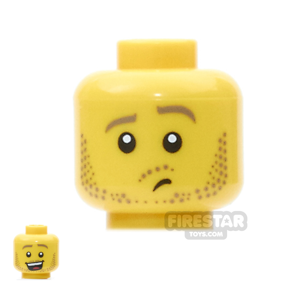 LEGO Mini Figure Heads - Stubble and Open Mouth Grin / Lost YELLOW