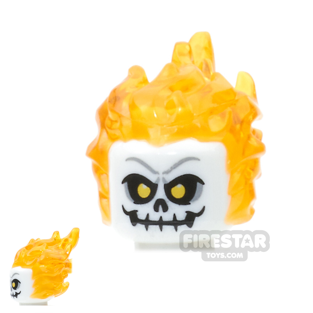 LEGO Minifigure Head Ghost Rider Yellow Eyes WHITE