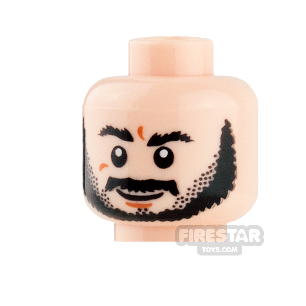 LEGO Mini Figure Heads - Black Beard, Bushy Eyebrows, Grin / Worried