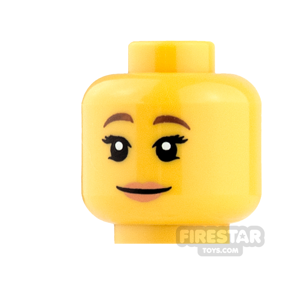 LEGO Mini Figure Heads - Brown Eyebrows and Bright Pink Lips YELLOW
