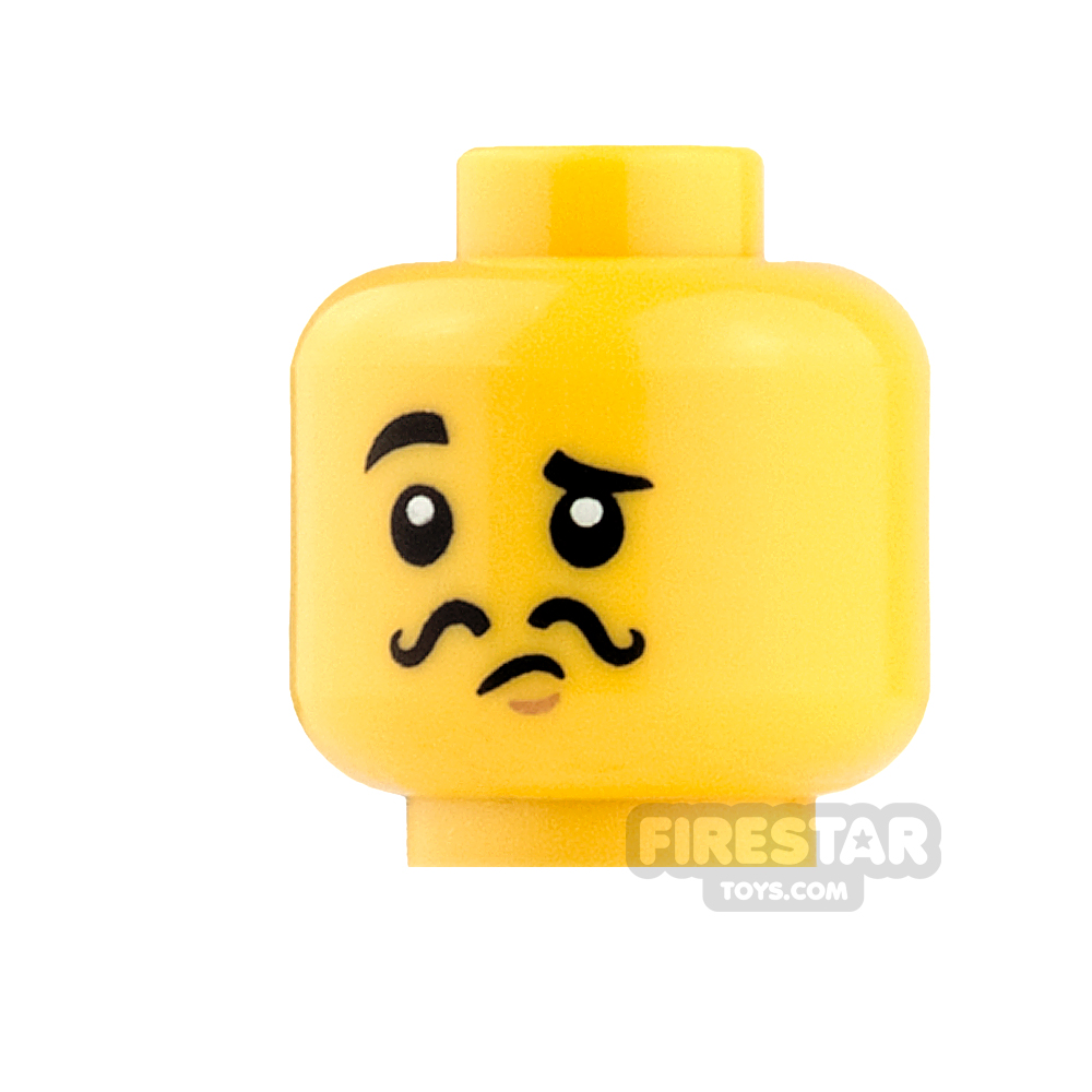 LEGO Mini Figure Heads - Raised Eyebrow and Thin Curly Mustache YELLOW