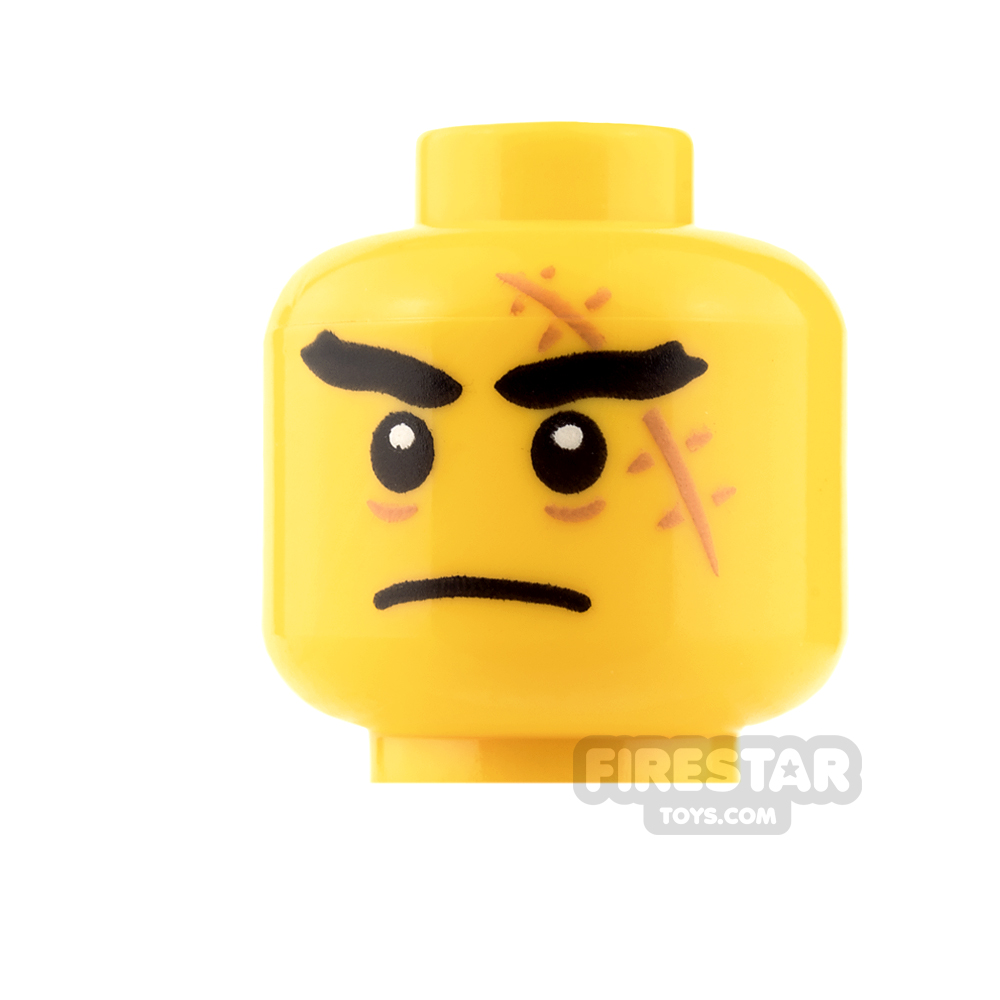 LEGO Mini Figure Heads - Thick Eyebrows with Large Scar and Frown