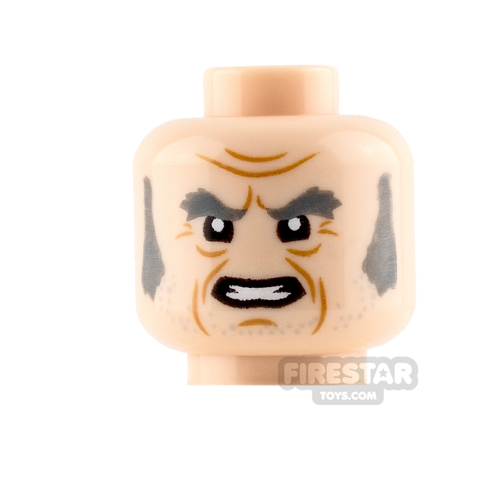 LEGO Mini Figure Heads - Gray Sideburns - Clenched Teeth and Frown LIGHT FLESH