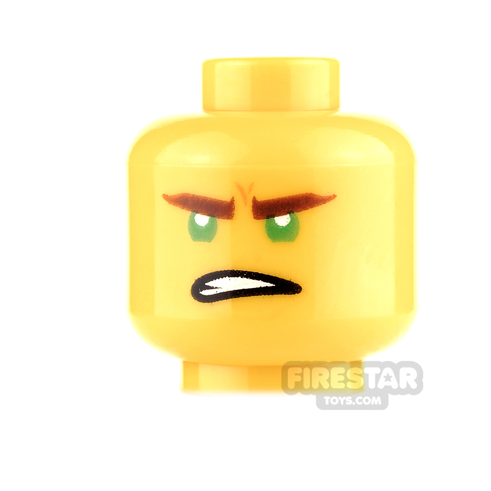 LEGO Mini Figure Heads - Green Eyes, Open Mouth Grin / Gritted Teeth YELLOW
