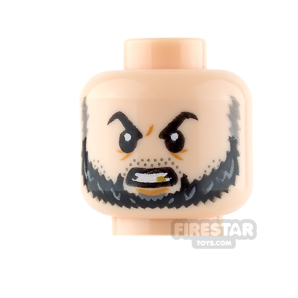 LEGO Mini Figure Heads - Black Eyebrows and Beard, Stern/ Angry LIGHT FLESH